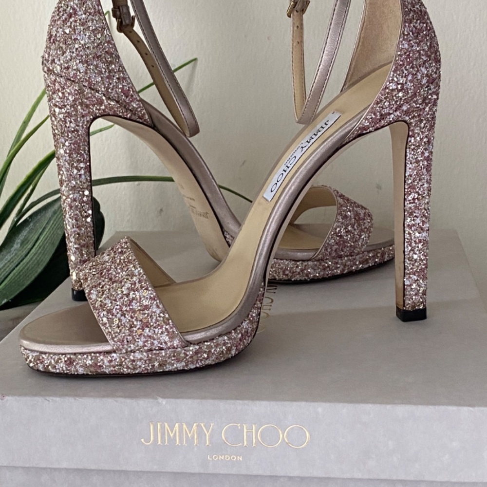 Jimmy Choo - Misty 120 Coarse Pink Glitter Sandal - Picture 2 of 6